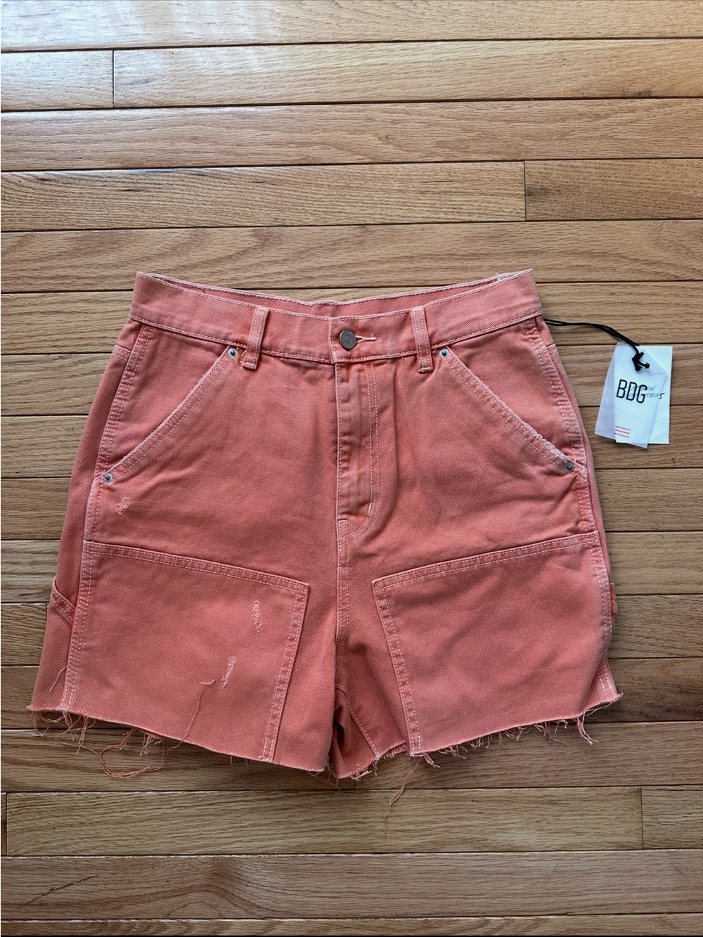 Urban Outfitters Women’s BDG Cut Off Carpenter Jean Shorts Orange Sz 29 NWT